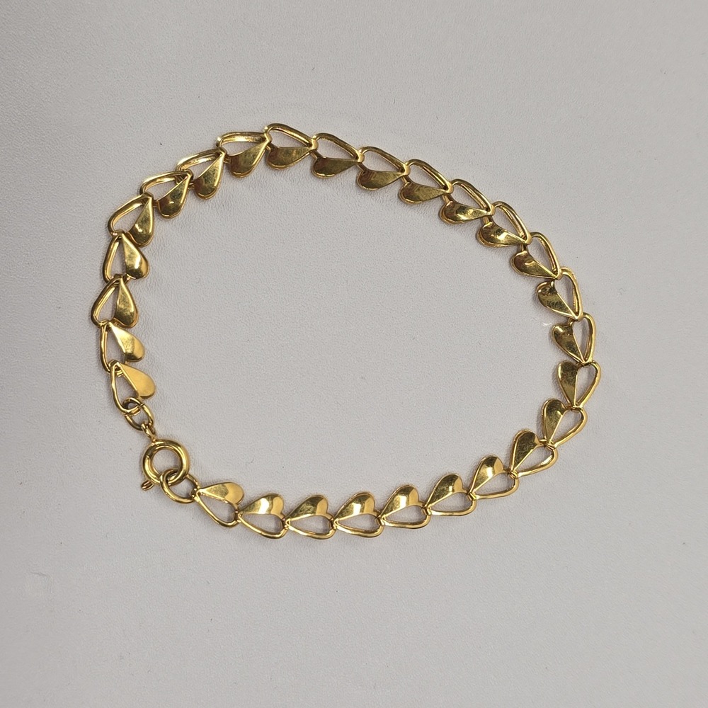 Gold Tone Heart Link Bracelet Dainty Romantic Jewelry 7.5‎ Inch